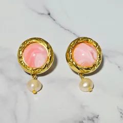 淡水パール イヤリング ピンク ゴールド 揺れる 上品 春 お呼ばれ フォーマル 一点物