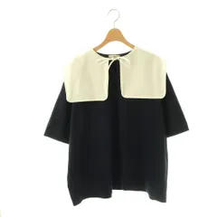 ヨリ yori フロッキードットカラーTee カットソー 半袖 F ネイビー