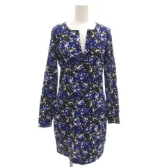 ダイアンフォンファステンバーグ DIANE von FURSTENBERG 長袖ワンピース ひざ丈 シルク混 2 青 ブルー 黒 ブラック 総柄 /GV ■GY53