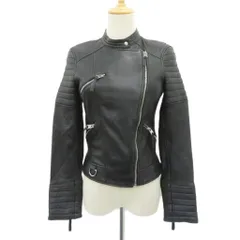 ザラ ZARA ラムレザージャケット ライダース 上着 クロップド丈 シングル XS 黒 ブラック /SM24 ■ECA002