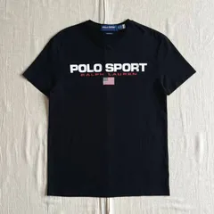 美品　希少　MADE IN PERU　ペルー製　POLO SPORT RALPH LAUREN　ポロスポーツ・ラルフローレン　半袖Tシャツ　カットソー　シングルステッチ　星条旗　デカロゴプリント　ブラック　黒　XS　C-BOY　アメカジ　トラッド　グランジ