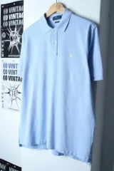 (M-L) ポロラルフローレン 半袖 カラ Tシャツ ライトブルー 無地 ポニー-181E6