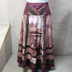 OZZ ANGELO オッズアンジェロ スカート フレア レース装飾 編み上げデザイン プリント柄　u7363eのサムネイル