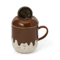 Francfranc フランフラン ケーキマグ ブラウン コーヒーカップ 蓋付き 電子レンジ 食洗機対応