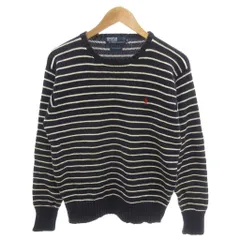 ポロ バイ ラルフローレン Polo by Ralph Lauren コットンニット セーター M 紺 ネイビー ボーダー柄 クルーネック ポニー刺繍 ロゴ 刺繍/HW ■ECD001