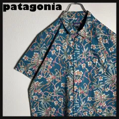 【極美品】Patagonia 半袖シャツ BD 総柄 花 青緑 L