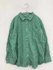 シャツ/ブラウス M グリーン コットン チェック柄 長袖 ミドル丈 レギュラーカラー