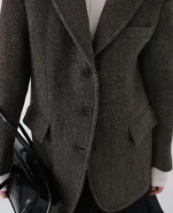 (新品)Autumn ヘリンボーン ウールキルティングジャケット ブラウン