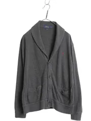 【お得なクーポン配布中!】 ポロ ラルフローレン ショールカラー リブ編み コットン ニット カーディガン メンズ L 古着 セーター 羽織り 前開き 薄手 ワンポイント 灰