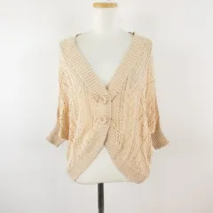 エムズエキサイト EMSEXCITE ニットカーディガン 七分袖 ドルマン 透かし編み ベージュ M *T473