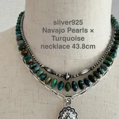 お得✩.*˚silver925ナバホパール×グラデーション 天然ターコイズ アリゾナ産 43.8cm VptM'wjpl@_のサムネイル