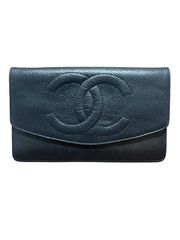 CHANEL シャネル キャビアスキン 長財布 ココマーク ブラック フラップ