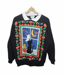90s USA製 SPECTRAVEST ハロウィン レディーススウェット 猫 ゴースト プリント