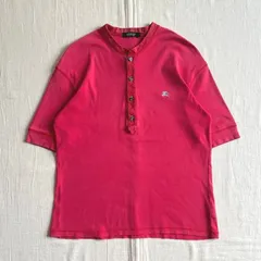 希少　archive　BUBERRY BLACK LABEL　バーバリーブラックレーベル　半袖Tシャツ　コットン生地カットソー　ヘンリーネック　ホースロゴ刺繍　刻印入りボタン　ノバチェック柄ライン　3　Y2K　グランジ　平成レトロ　henry neck-T