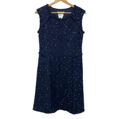 Rene(ルネ) ワンピース サイズ36 S レディース美品  - ネイビー×白 クルーネック/ノースリーブ/ロング/ツイード/ラメ