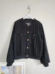 ブラック ツイード風 ゴールド ボタン ジャケット