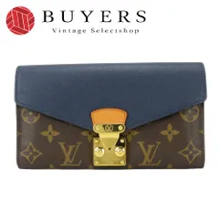 【中古】 ルイ・ヴィトン 長財布（かぶせ蓋） ポルトフォイユ・パラス M64092 モノグラム レザー ヌメ革 ブルーマリーヌ ブラウン 普段使い 小物 二つ折り レディース 女性 LOUIS VUITTON