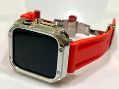 シルバーレッド＠カスタム セット アップルウォッチバンド ラバーベルト Apple Watch カバー ケース メンズ レディース 38mm 40mm 41mm 42mm 44mm 45mm46mm49mm ウルトラ　ultra