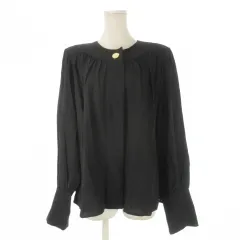 イヴサンローラン YVES SAINT LAURENT 90s ヴィンテージ ブラウス シャツ ノーカラー 長袖 ウール 比翼 ワンポイント M 黒 ブラック /CK11 ■GY18