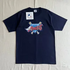 希少　90～00s　vintage　dead stock　新品未使用タグ付　MLB　メジャーリーグベースボール　野球チーム　Anaheim Angels　アナハイム・エンゼルス　半袖Tシャツ　ネイビー　L　ストリート　Y2K　team logo T-shirt