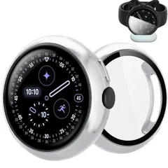 Yaodle For Pixel Watch 4 45mm カバー Pixel Watch 4 保護ケース 装着充電可能 PC素材 ガラスフィルム一体型 全面保護 二重構造 防塵 日本旭硝子材 キズ防止 軽量(45mm,シルバー)