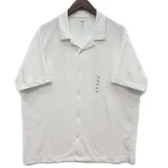 未使用品 ユニクロ UNIQLO エアリズム コットン オープンカラー ポロシャツ 半袖 ホワイト 白 XL 341-467515