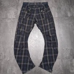 PPFM 3D Cut Check Pants Men’s Navy Gray Y2K Archive Grunge ピーピーエフエム 立体裁断 チェックパンツ メンズ ネイビー×グレー  y2k アーカイブ
