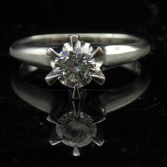 ソーティング付き Pt900 一粒ダイヤモンドリング 7号 立爪 レトロ 