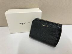 agnes b. アニエスベー 三つ折り財布 レザー ブラック 箱付き - メルカリ