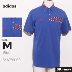 美品 adidas トップス ポロシャツ　半袖　チェック柄　ロゴ　刺繍　ゴルフウェア