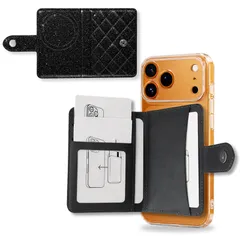 [スマート良品] Mag-Safe対応 カードケース ラメ キラキラ ダイヤ柄 高見え 磁気吸着 フラップ付き 横開き 4枚収納 定期入れ ICカード PUレザー iPhone 17/17 Air/17 Pro/17 Pro Max/16/15/14/13/1