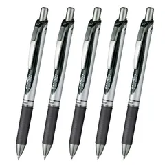 ぺんてる ボールペン ゲルインキ エナージェル ノック式 0.7mm シルバー軸 XBL77-A 黒 5本
