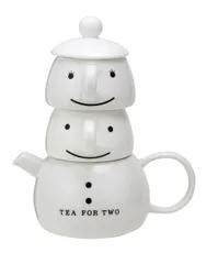 サンアート かわいい食器 「 Tea for Two 」 ティーポット&カップ(2人用ティーセット) ホワイト SAN201のサムネイル