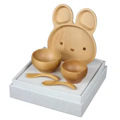 藤代工芸 木製お食い初め 子ども食器セット (うさぎ5点セット)