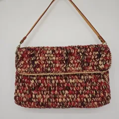 編みフラップショルダ—バッグ レッド ブラウン