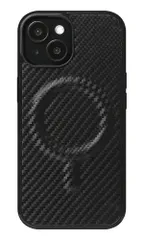 カーボンレザー 本革 スマホケース iPhone 12 mini 互換性 MagSafe 対応ケース グリップ 落下防止 滑りにくい (ブラック)