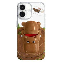 UnnFiko For iPhone 16 Plus ケース おもしろ カバ 動物 押すと動く 3Ｄ立体的 かわいい ソフト 透明 クリア アイフォン 16 Plus ケース スタンド可能 動物柄 スリム 軽量 iphone16plusカバー カバパニック (