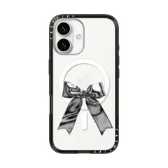 CASETiFY コンパクト iPhone 16 ケース [MagSafe対応/薄型 軽量/耐衝撃] - Metallic Ribbon - ブラック