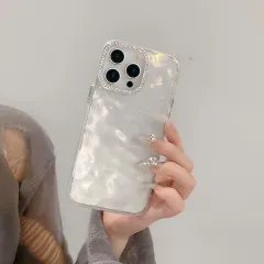 iPhone 15Pro 用 ケース キラキラ 水の波紋模様 3D 立体 凸凹 クリア 韓国 かわいい ダイヤフレーム 人気スマホケース おしゃれ シンプル いphoneケース ギャル アイフォンケース ストラップホール付き