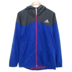 アディダス adidas 美品 ウィンドブレーカー ジャケット L 青 ブルー フード付き /NL ■ECF003