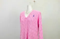 ポロ ケーブル編み ケーブル Vネック ニット ピンク