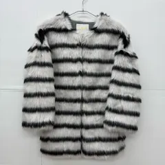 最終価格 X-girl FUN FUN FUR COAT サイズ2 ICE GREY エックスガール ファンファンファーコート アイスグレー フェイクファー ボーダー フロントホック アウター 【X0696-001】□245のサムネイル