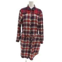 トミーヒルフィガー TOMMY HILFIGER シャツワンピース ロング S 赤 レッド チェック柄 長袖 ウエストリボン ECG001 /KR ■ECG001