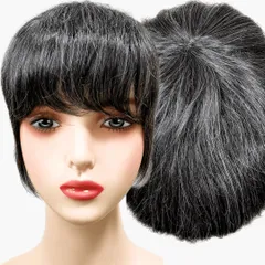 Luce brillare 部分ウィッグ かつら ヘアピース ポイントウィッグ 白髪 グレイヘアー グレイ 女性 レディース 人工毛 ショート 前髪 ストレート 前髪ウィッグ O型つむじ 医療用 つむじ 頭頂部 うぃっぐ  [白2黒8] [グレイヘアーアップ]
