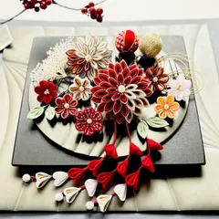 ＊°:｡＊ つまみ細工 髪飾り ＊｡:°＊  深紅　白　ゴールド　成人式　卒業式　振袖　袴　結婚式　白無垢　打掛　かすみ草　和玉　水引　赤　ホワイト　金