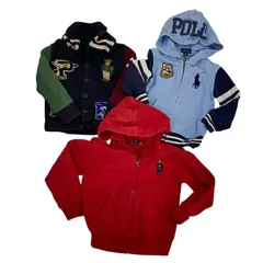 186000 現状品 POLO RALPH LAUREN ポロ・ラルフローレン ベアジップパーカー フーディ カーディガン 100cm レッド ニット ジャケット パーカー 100～110cm ポロベア ワッペン 3/3T /4T 3点まとめ売り