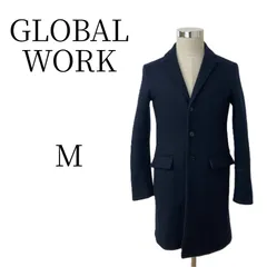 GLOBAL WORK グローバルワーク チェスターコート ネイビー 紺色 Mサイズ ウール混 メンズ ロングコート テーラード ビジネス カジュアル 綺麗め フォーマル オフィス 通勤 通学 シンプル アウター 定番 人気 スリット 裏地あり