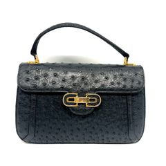 ✨美品✨ オーストリッチ ハンドバッグ 黒 ブラック ゴールド金具