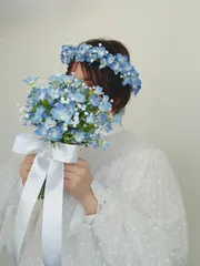 【Neco39様オーダー専用ページ】ネモフィラとかすみ草のサムシングブルーミニブーケ　ブートニア・花冠セット　青　ウェディングブーケ