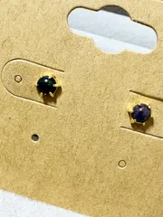 エチオピア産 宝石質ブラックオパール ピアス（SILVER925／18KGP）　4mm